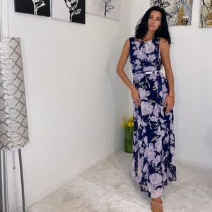 Long Flower Dress Purple and Black